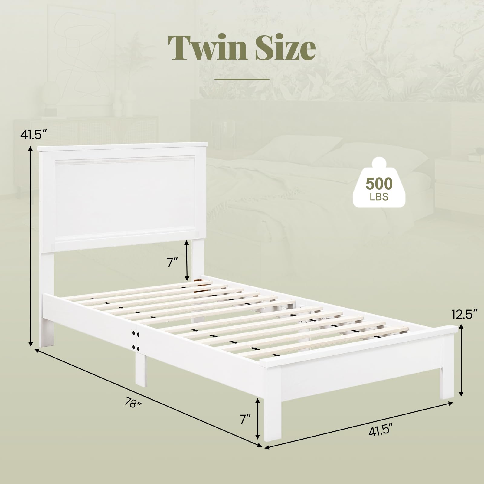 Wood Platform Bed Frame with Headboard, Mid Century Platform Bed Frame with Solid Wood Legs & Wooden Slat Support