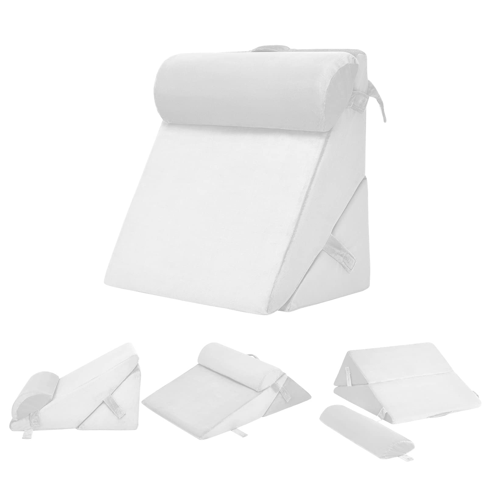 Bed Wedge Pillow with Adjustable Back Support Detachable Headrest, Memory Foam Fill, Soft Washable Cover