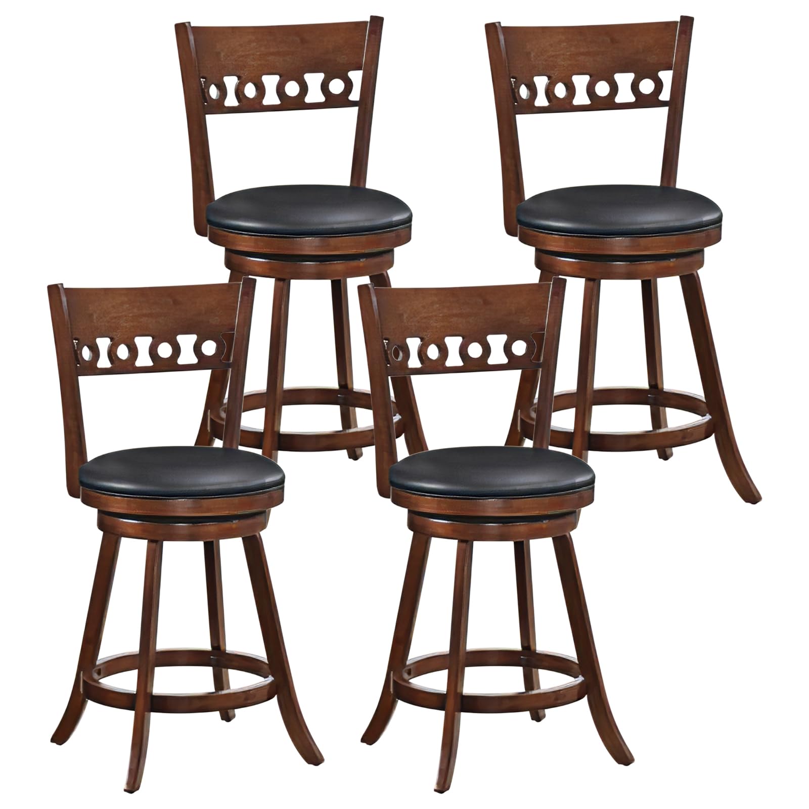 Swivel Bar Stools Set of 2/4, Bar Chairs with Back, Rubber Wood Frame