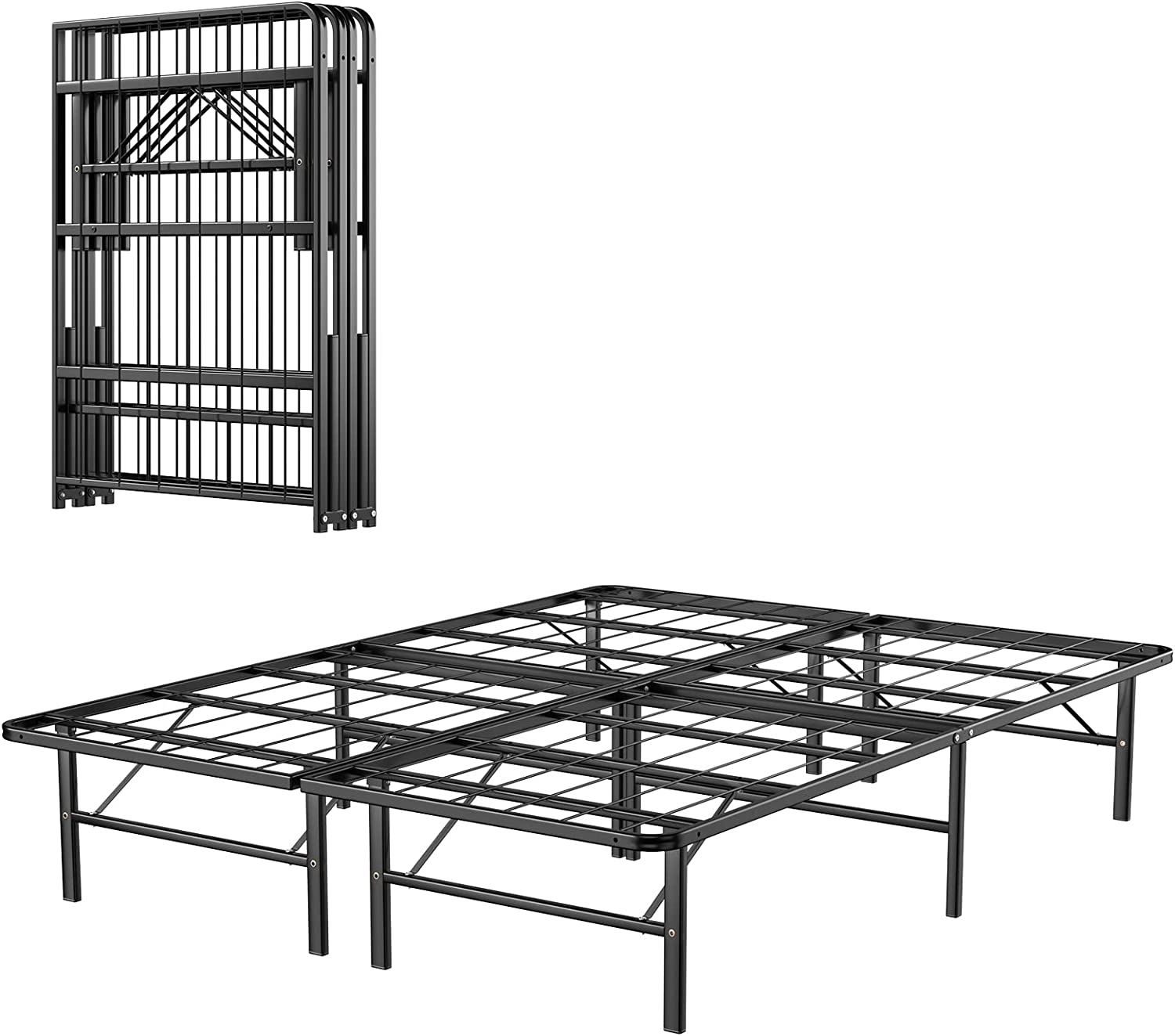 14 Inch Foldable Metal Platform Bed Frame, Tool-Free Assemble, Heavy Duty Folding Bed Frame w/Steel Slat & Underbed Storage