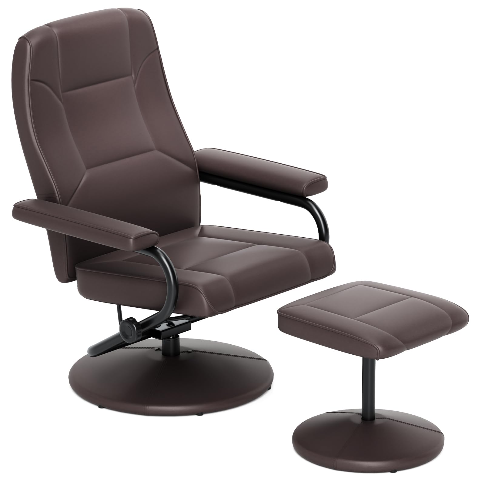 Recliner Chair with Ottoman, 360&deg; Swivel Faux Leather Reclining Chair w/Adjustable Backrest, Footrest