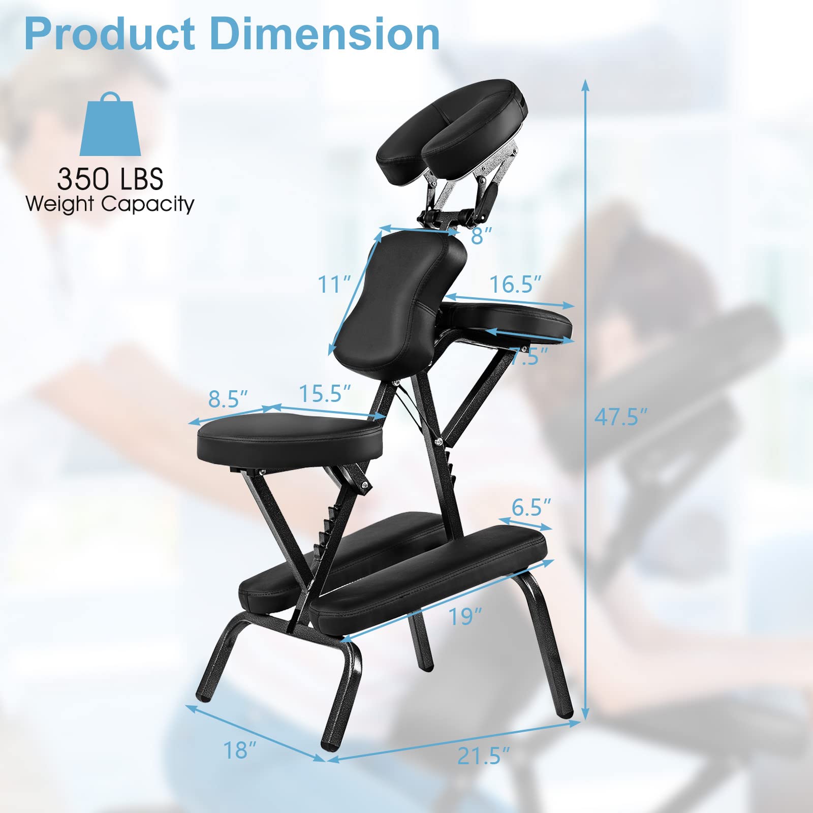 Portable Light Weight Massage Chair, Travel Massage Tattoo Spa Chair w/Carrying Bag