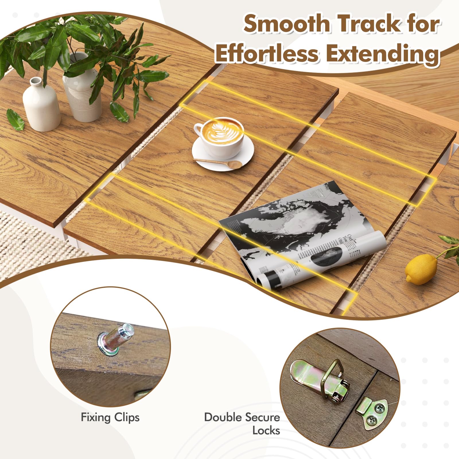 Extendable Dining Table for 4-8 People, Large Folding Kitchen Table with Rubber Wood Legs