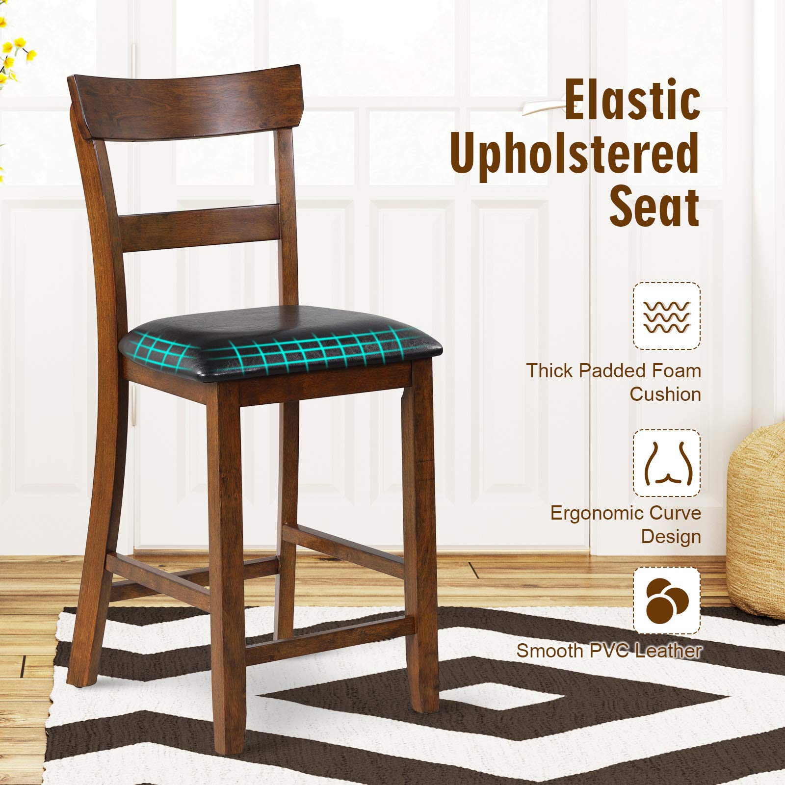 Bar Stools Set of 2/4, 25.5-Inch Counter Height Chair with Backrest, Foam-Padded Cushion, Rubber Wood Legs