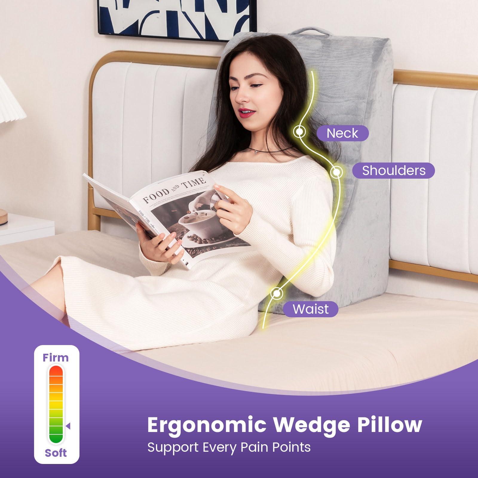 Contoured Bed Wedge Support Pillow, Ergonomic Triangle Pillow