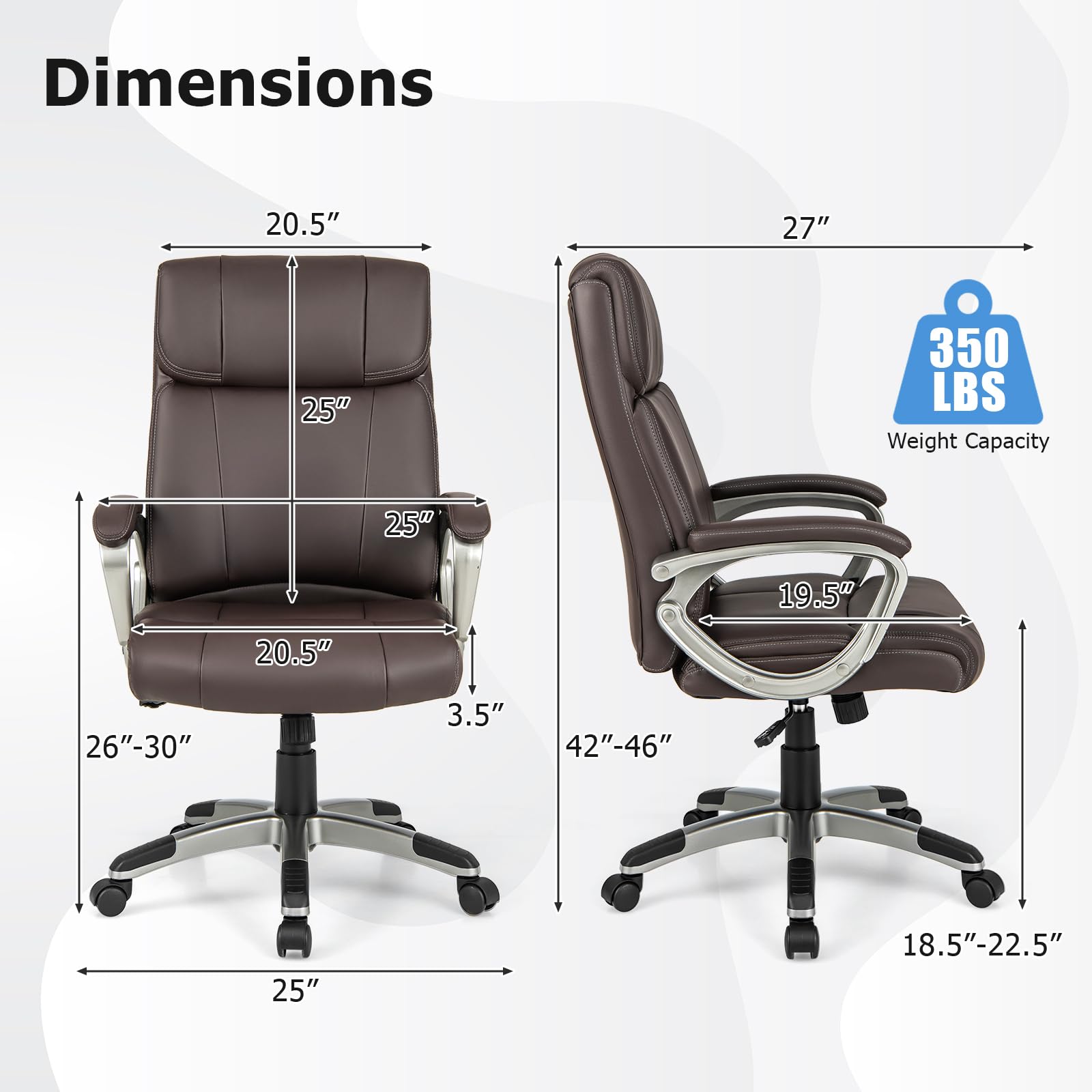 PU Leather Executive Office Chair with Padded Armrests and Lumbar Support
