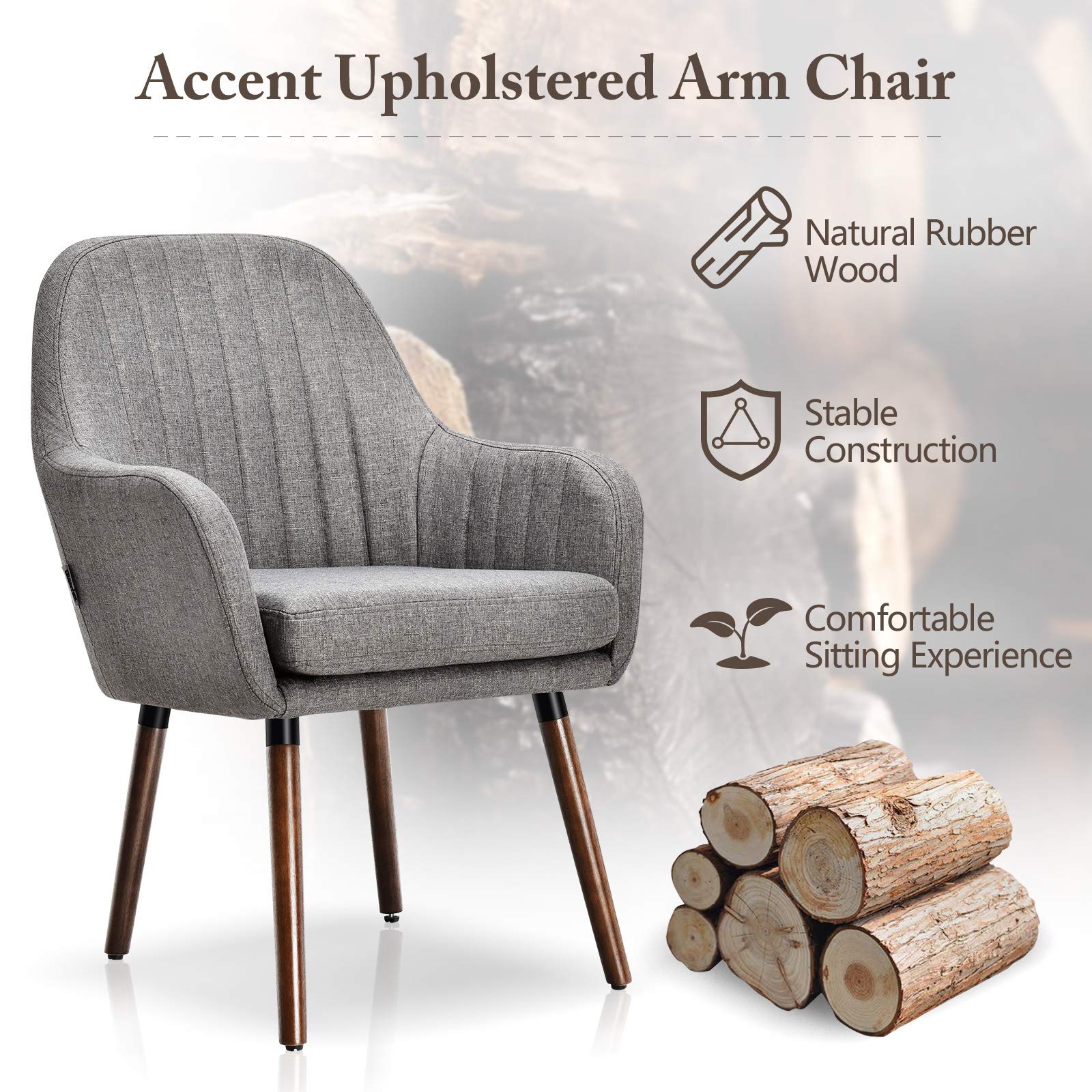 Set of 2/4 Fabric Dining Chairs, Accent Upholstered Arm Chair w/Wood Legs