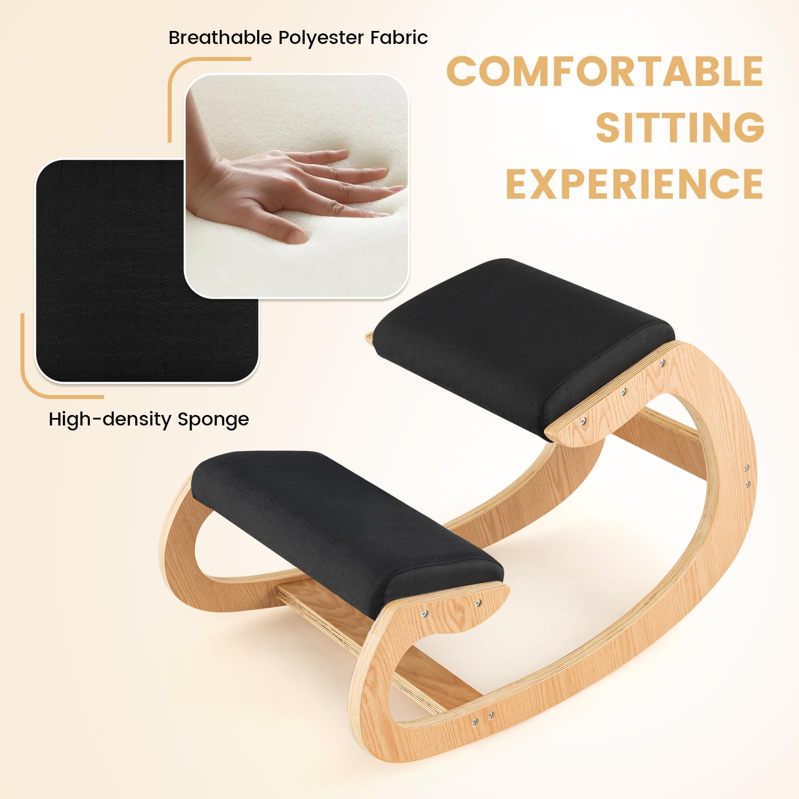 Ergonomic Kneeling Chair, Posture Chair for Desk with Cushion, Solid Wood Frame