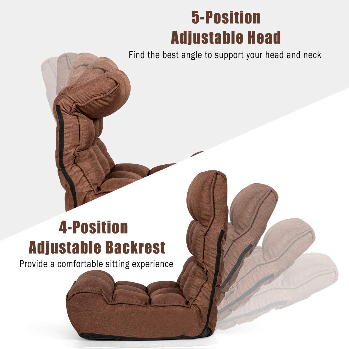  Folding Floor Lounge Chair with 5-Position Adjustable Head & 4-Position Adjustable Backrest