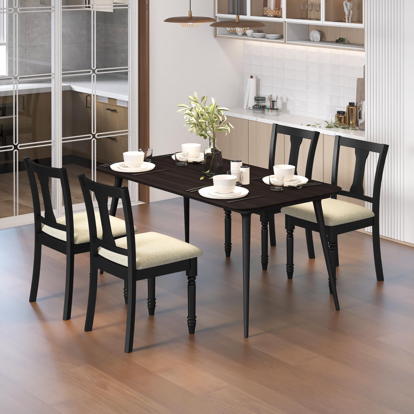 Wood Dining Chairs Set of 2/4 with Flip-up Storage Seat