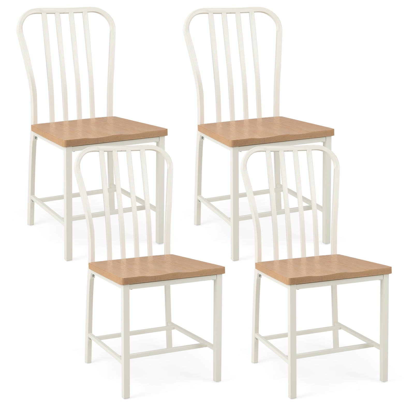 Dining Chairs Set of 2/4 with Slat Back, Solid Metal Frame