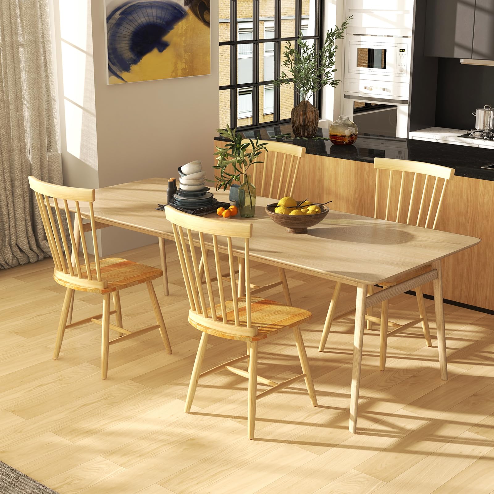 Wood Dining Chairs Set of 2/4, Solid Wood Windsor Dining Chair with Wide Seat