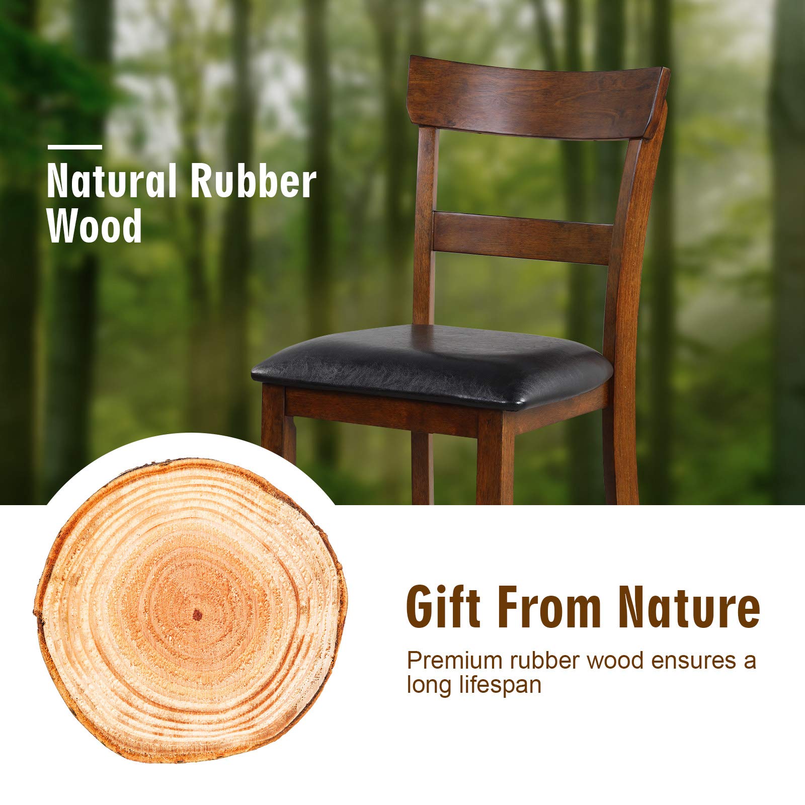 Bar Stools Set of 2/4, 25.5-Inch Counter Height Chair with Backrest, Foam-Padded Cushion, Rubber Wood Legs