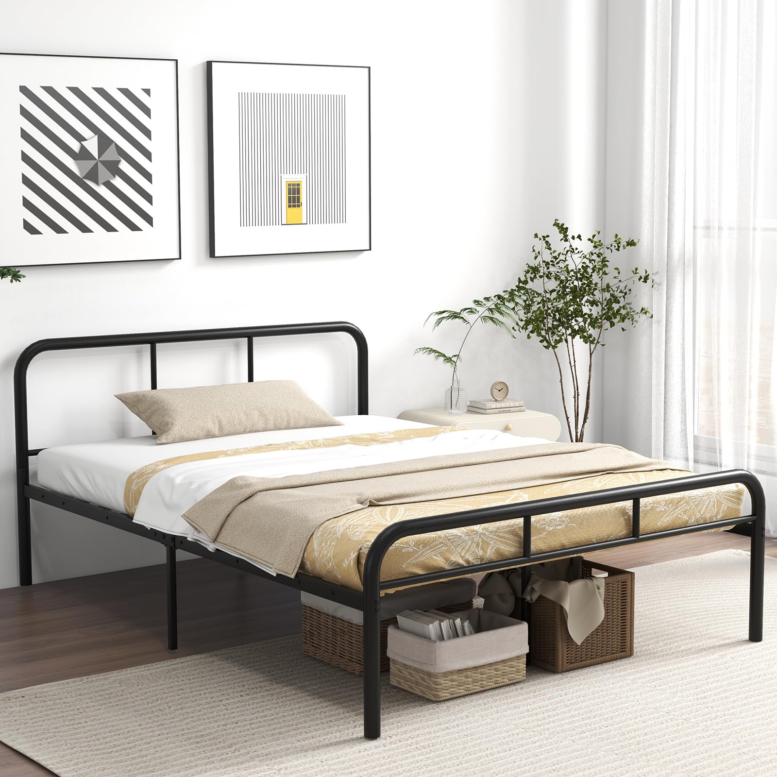 Metal Platform Bed Frame with Headboard & Footboard