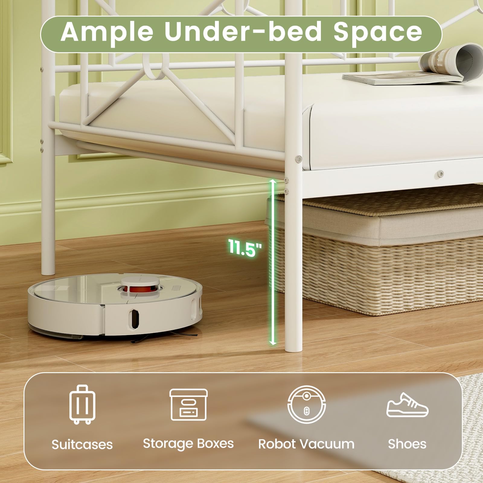Twin Size Metal Daybed, Multifunctional Sofa Guest Bed with Headboard