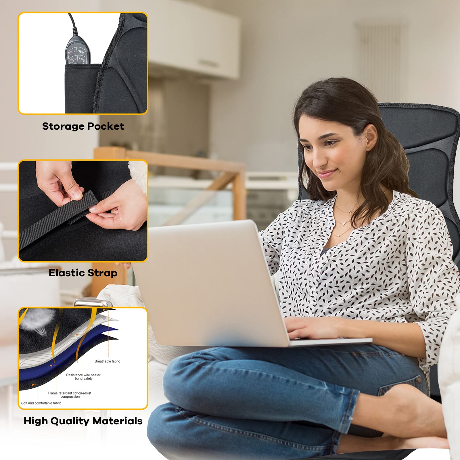Massage Seat Cushion Back Massager with Heat Chair Massager, 10 Vibration Nodes & 2 Heat Pads