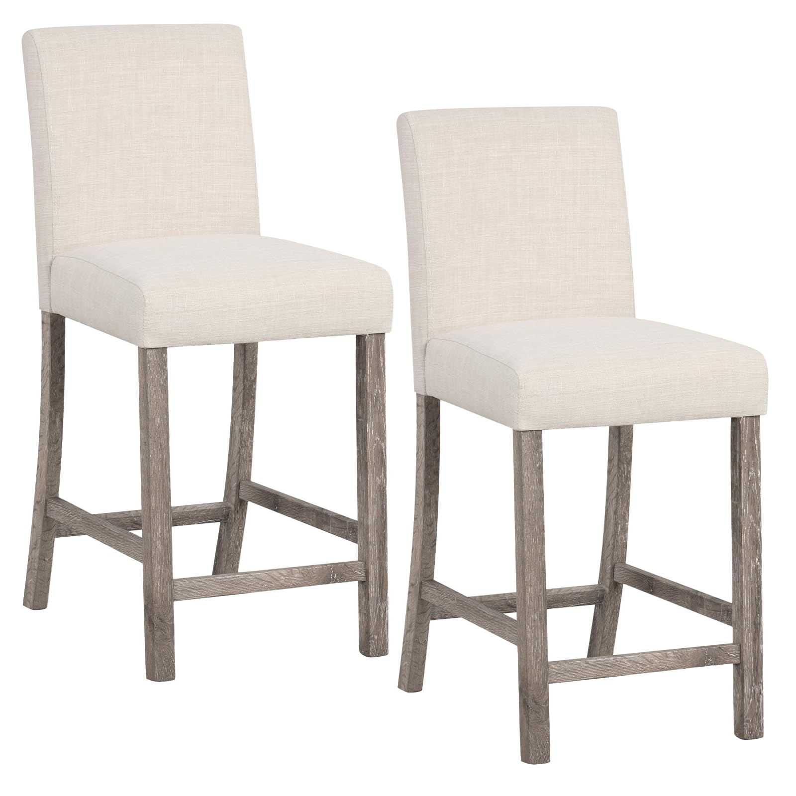 Upholstered Counter Height Bar Stools Set of 2/4 with Ergonomic Backrest, Solid Wood Frame
