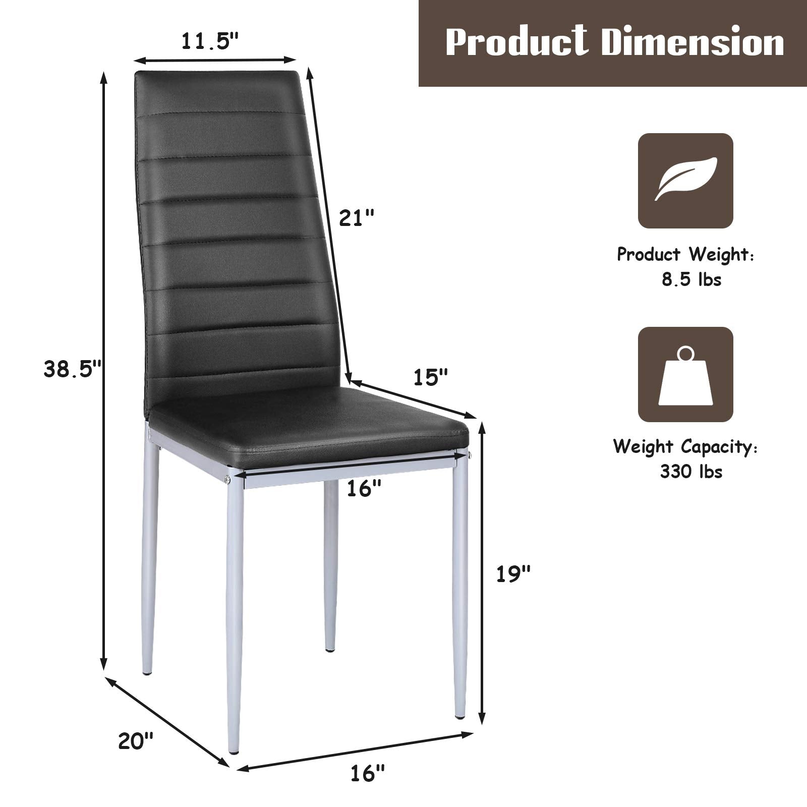 PU Leather Dining Chairs Set of 4, Upholstered Side Chairs w/Ergonomic High Backrest & Steel Frame