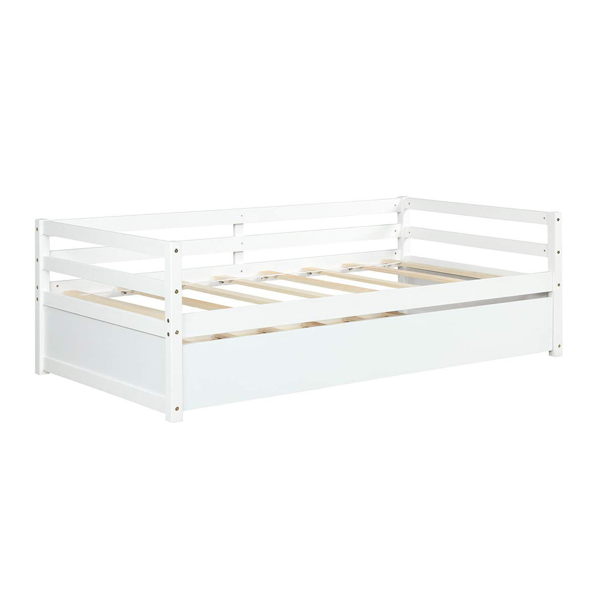 Twin Daybed with Trundle, Wood Trundle Bed with Wood Slat Support