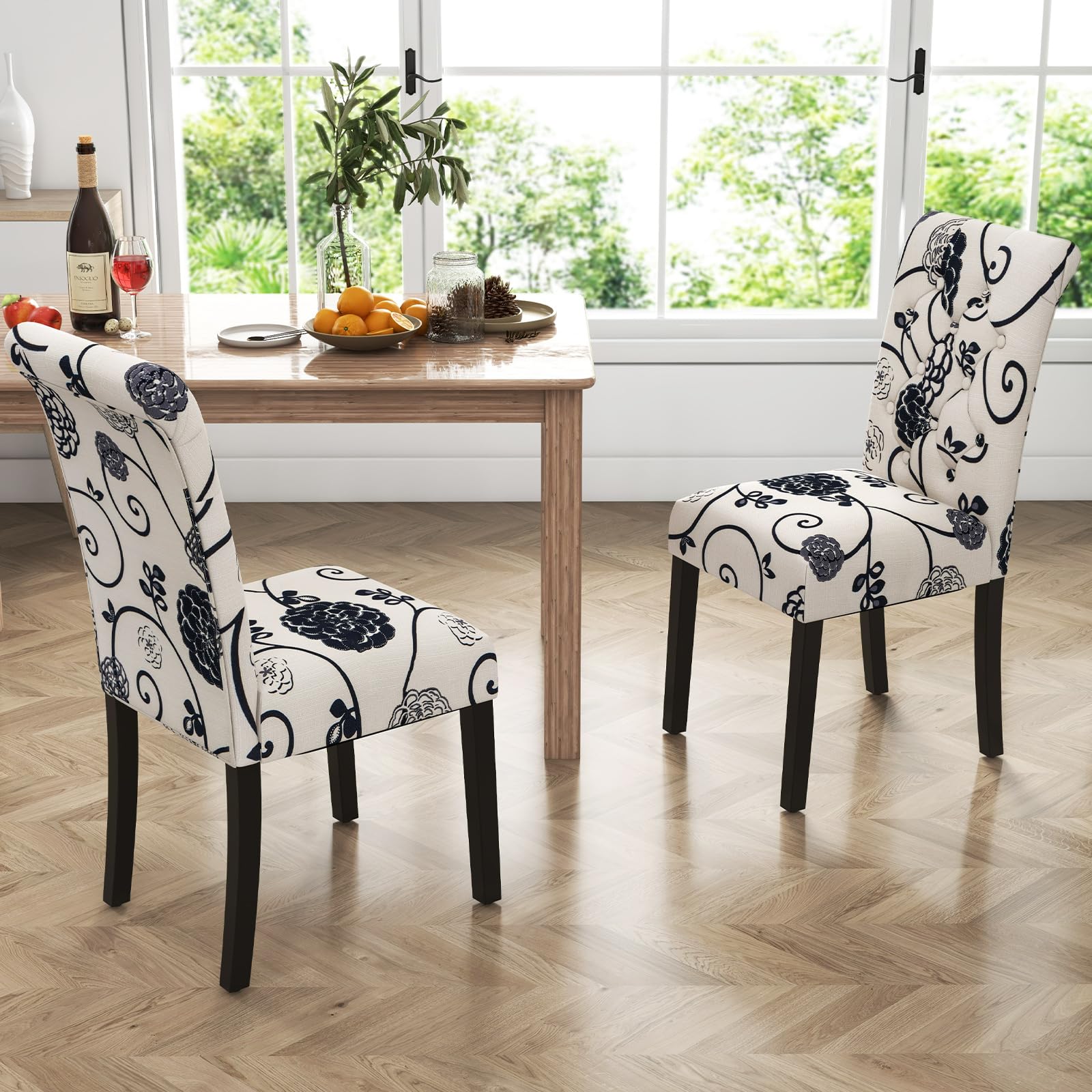 Upholstered Accent Dining Chairs Set of 2/4 with Adjustable Anti-Slip Foot Pads, High Back, Sturdy Wood Legs