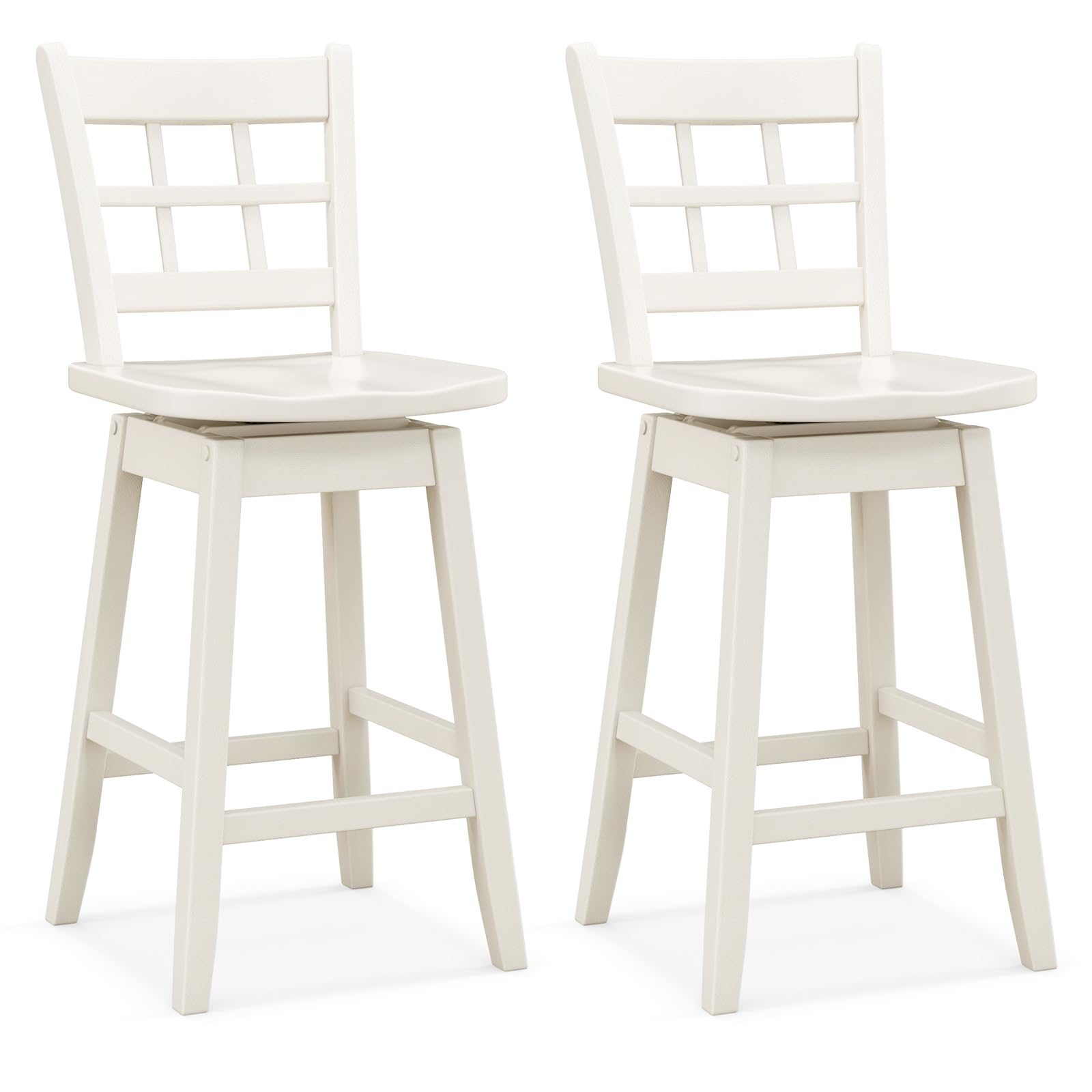 24.5" Bar Stools Set of 2/4, Farmhouse Swivel Barstools with 6-Grid Hollow Back & Ergonomic Contoured Seat, Footrest