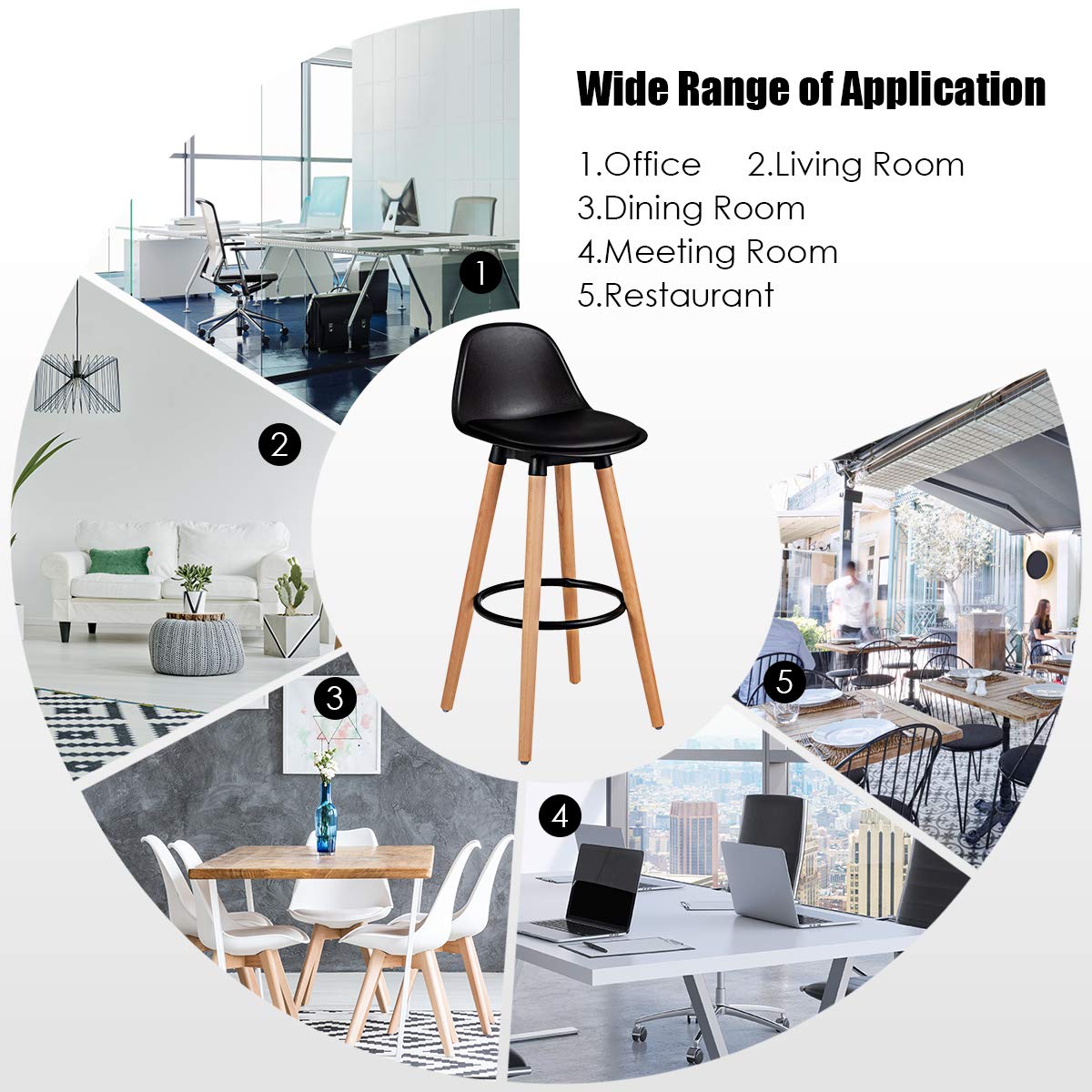 Bar Stools Set of 2/4, Modern Armless Kitchen Stool with Soft PU Leather Seat