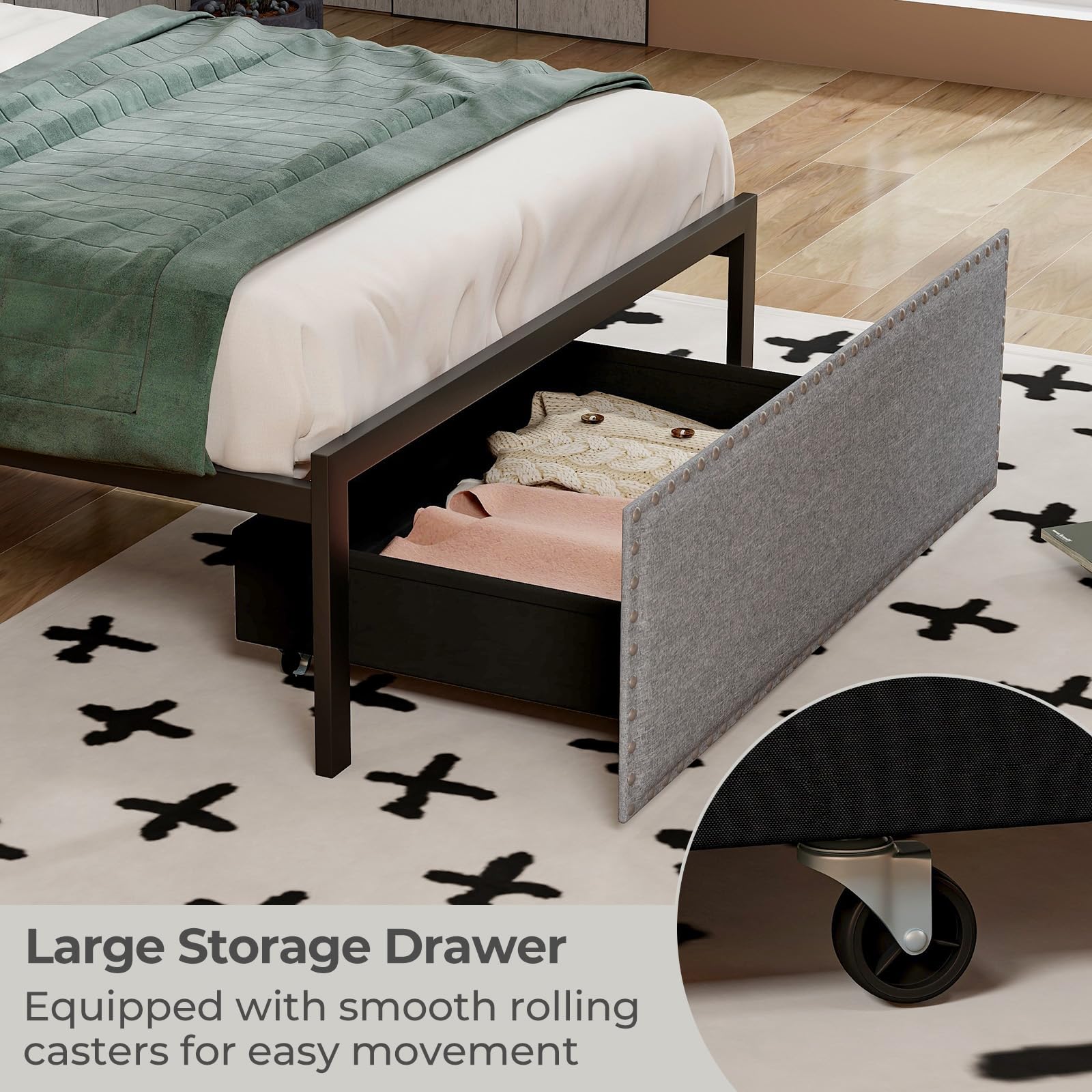  Metal Platform Bed Frame with Storage Drawer