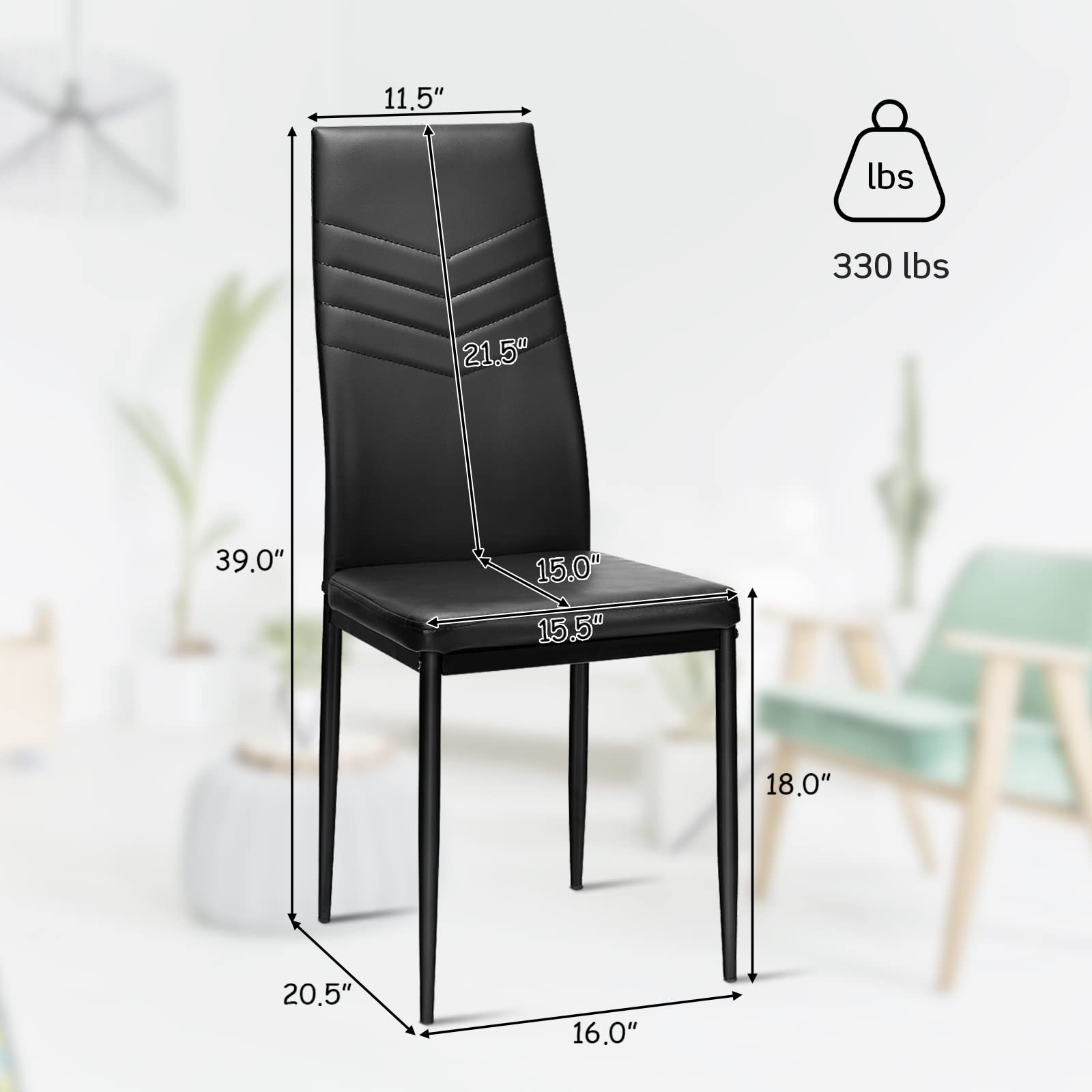 Set of 4 Dining Chairs, High Back Dining Side Chairs w/PVC Leather & Non-Slip Feet Pads