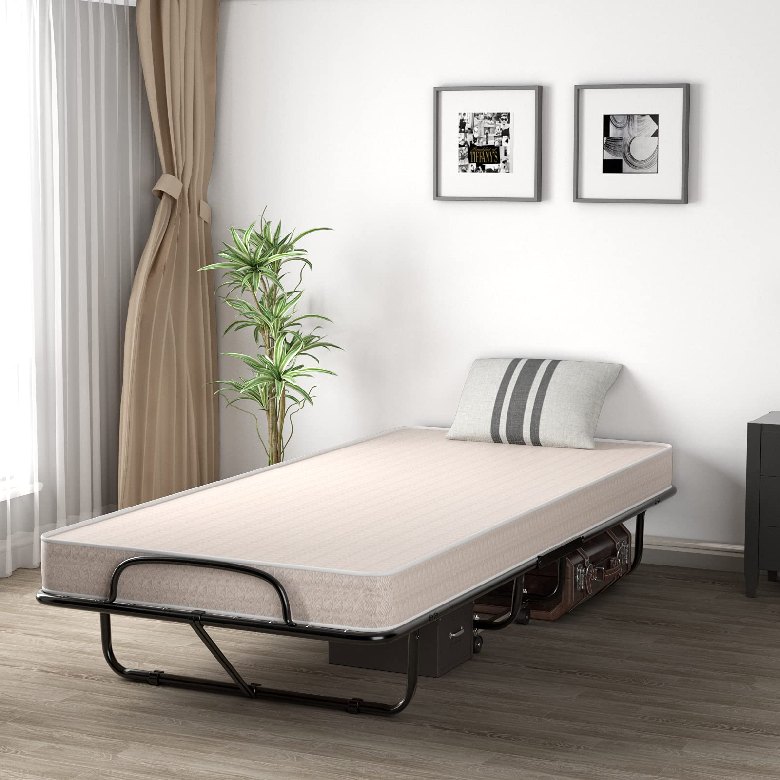 Folding Guest Bed with Mattress,  Twin Size Portable Rollaway Bed 5-Inch Memory Foam Mattress