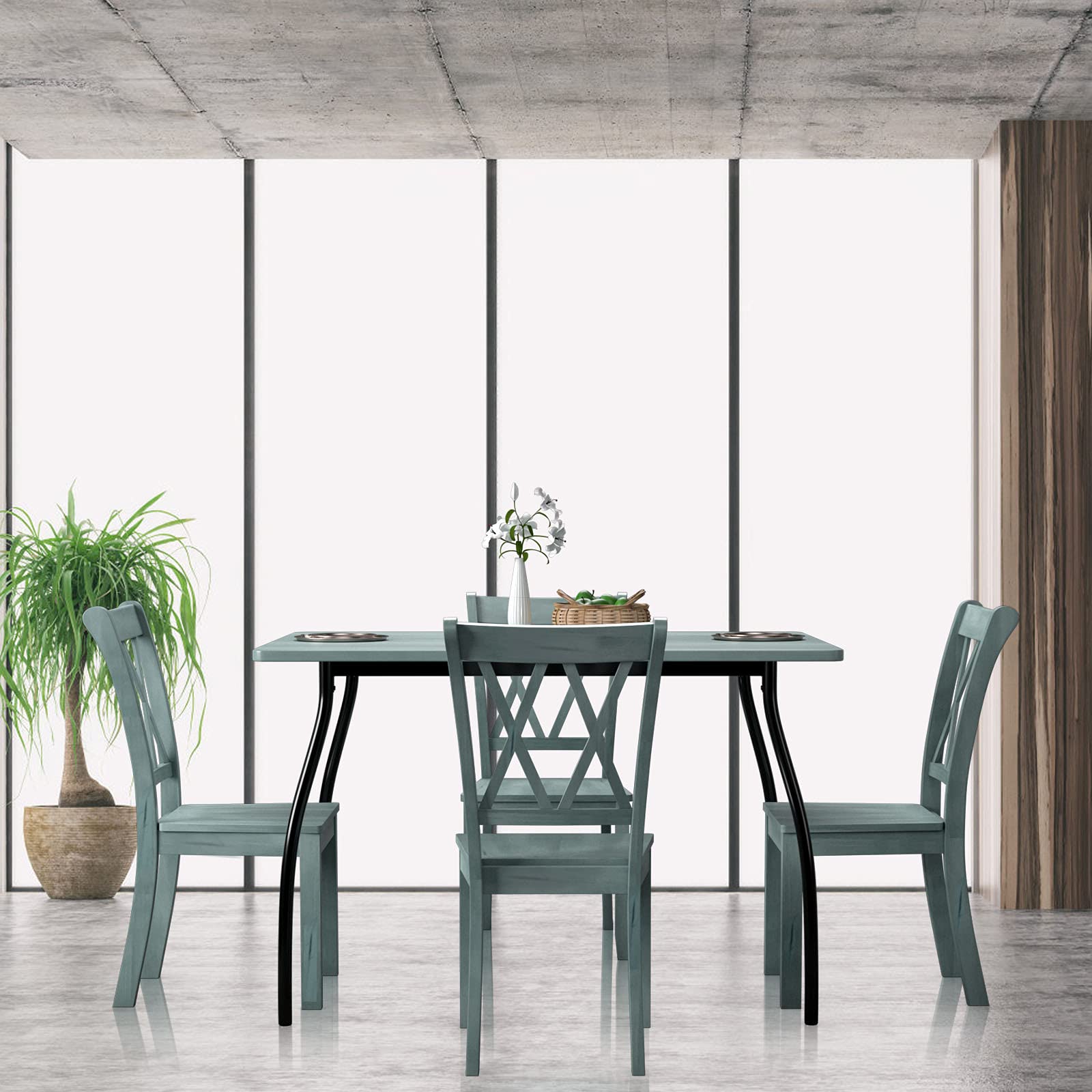 Set of 2/4 Dining Chairs, Rubber Wood Dining Room Chair, Farmhouse Dining Side Chairs