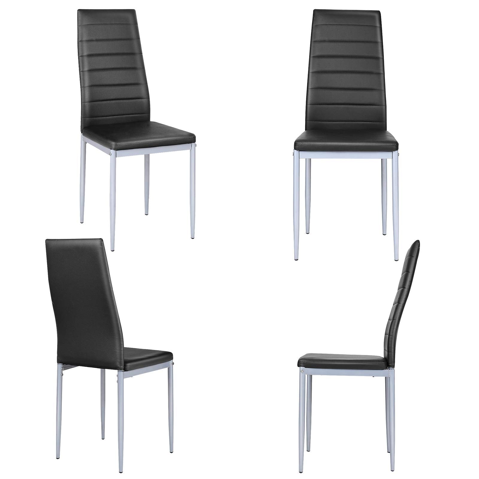 PU Leather Dining Chairs Set of 4, Upholstered Side Chairs w/Ergonomic High Backrest & Steel Frame