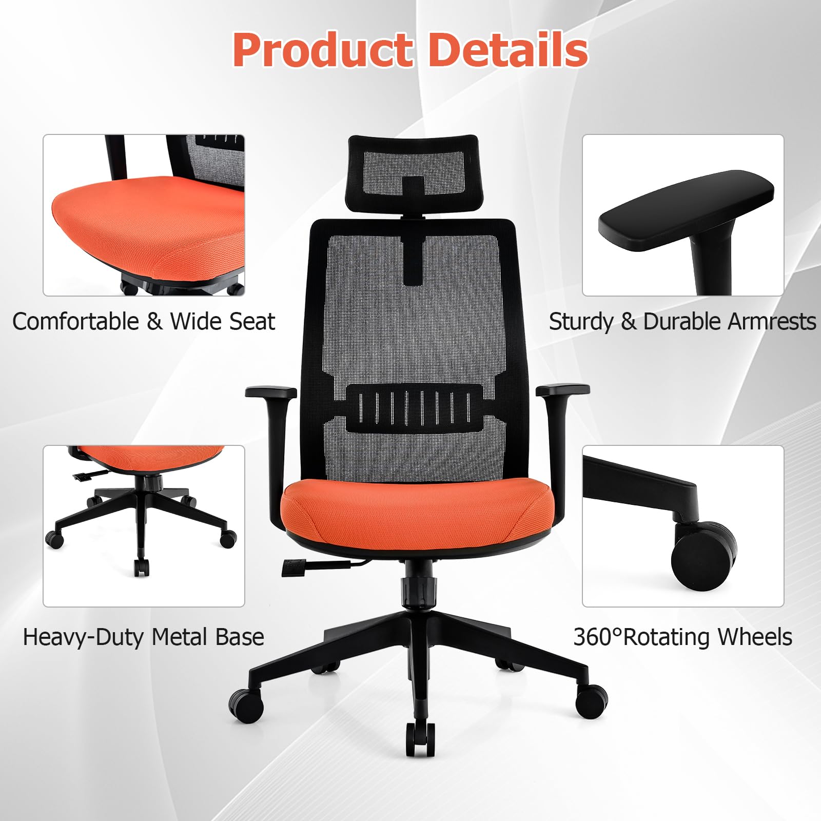 Ergonomic Mesh Office Chair with Adjustable Lumbar and 3D Headrest