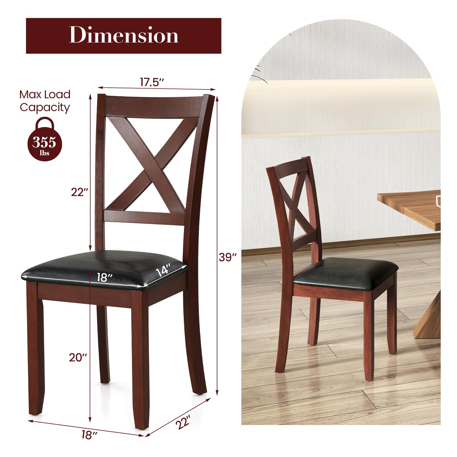 Wood Dining Chairs Set of 2/4, Faux Leather Upholstered Dining Chairs with Rubber Wood Legs