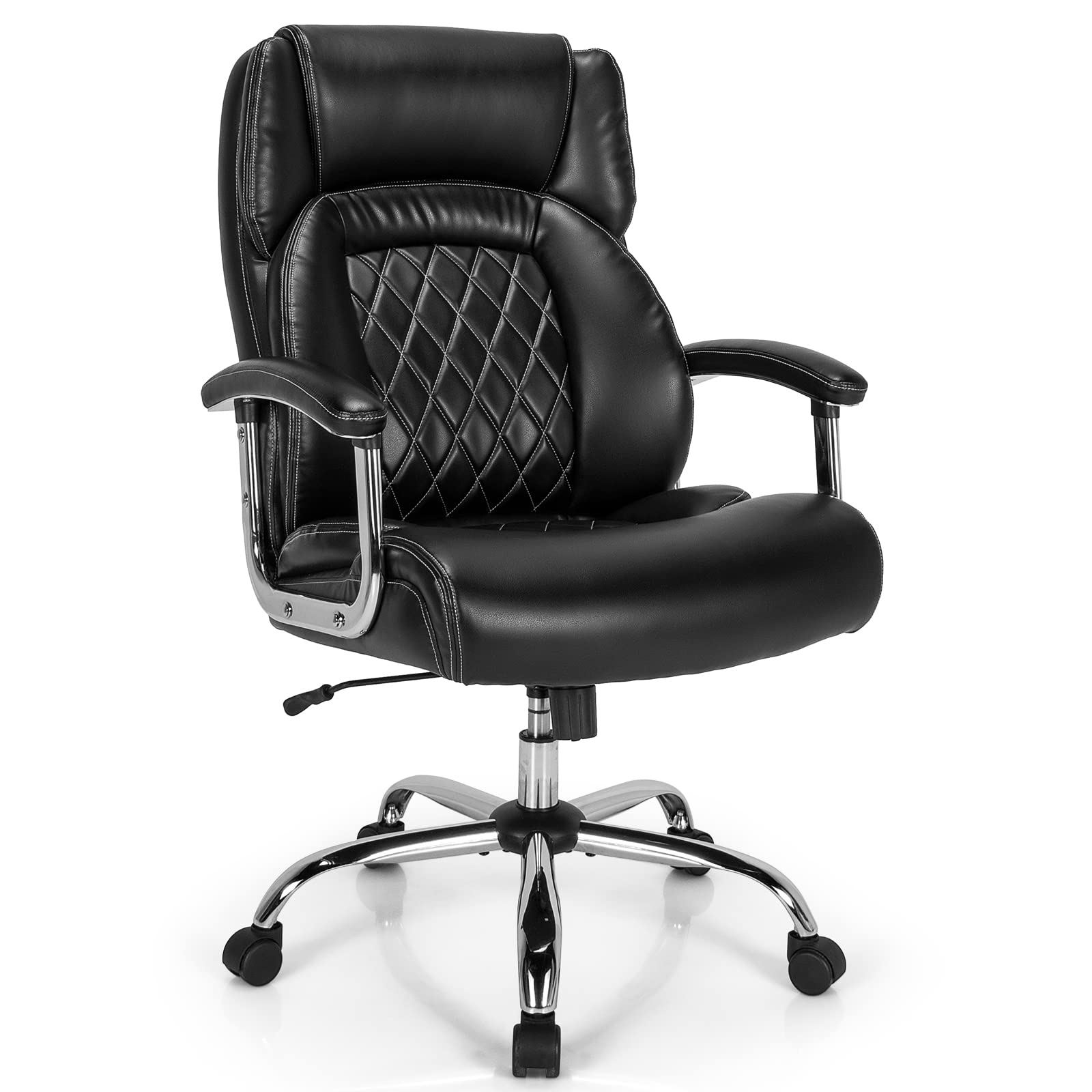 500LBS Big and Tall Office Chair, Wide Seat Large Leather Executive Chair with Heavy Duty Metal Base