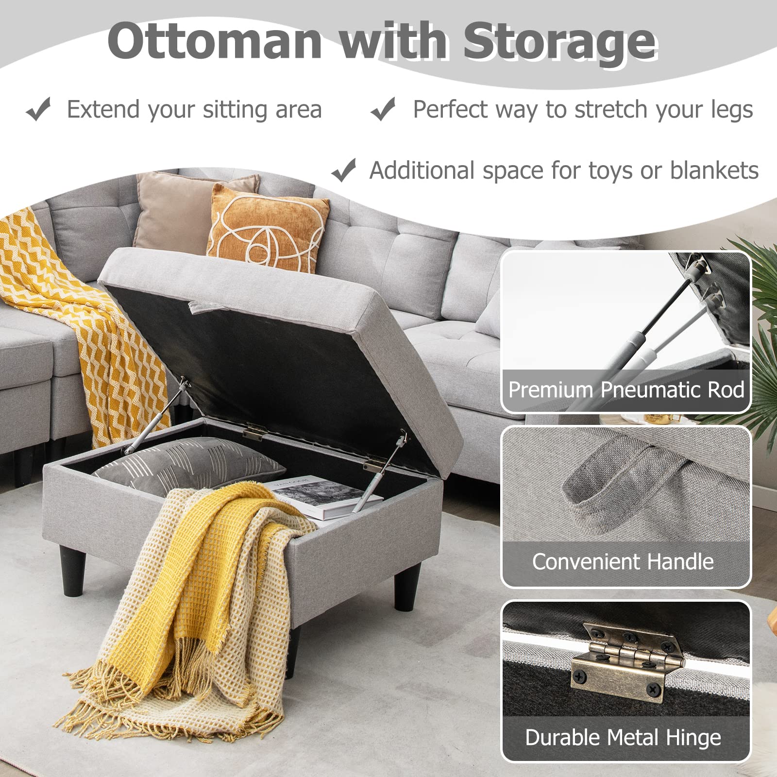 Modular Sectional Sofa Couch, Reversible L-Shaped Corner Sofa Set with Ottoman
