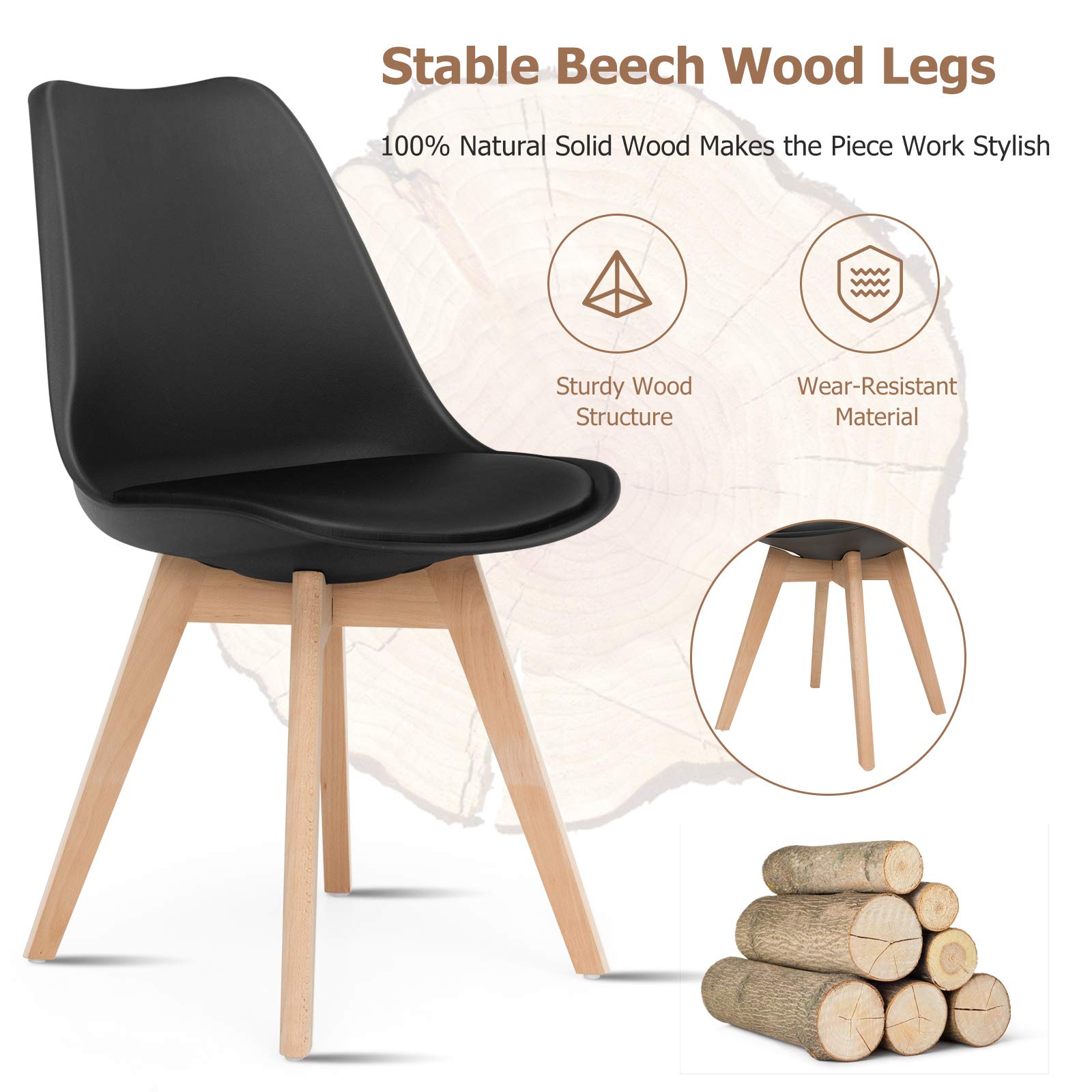 Set of 4 Modern High Backrest Dining Chairs, Elegant Mid Century Side Chairs w/Padded Seat, Solid Wood Legs