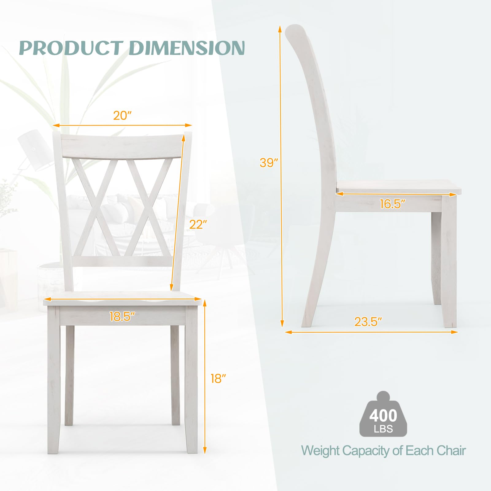 Set of 2/4 Dining Chairs, Rubber Wood Dining Room Chair, Farmhouse Dining Side Chairs