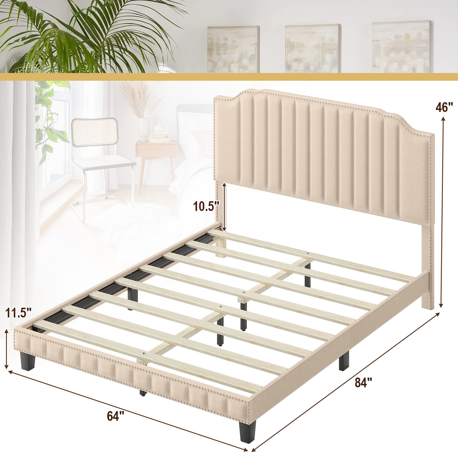 Twin/Full/Queen Size Upholstered Platform Bed Frame with Headboard