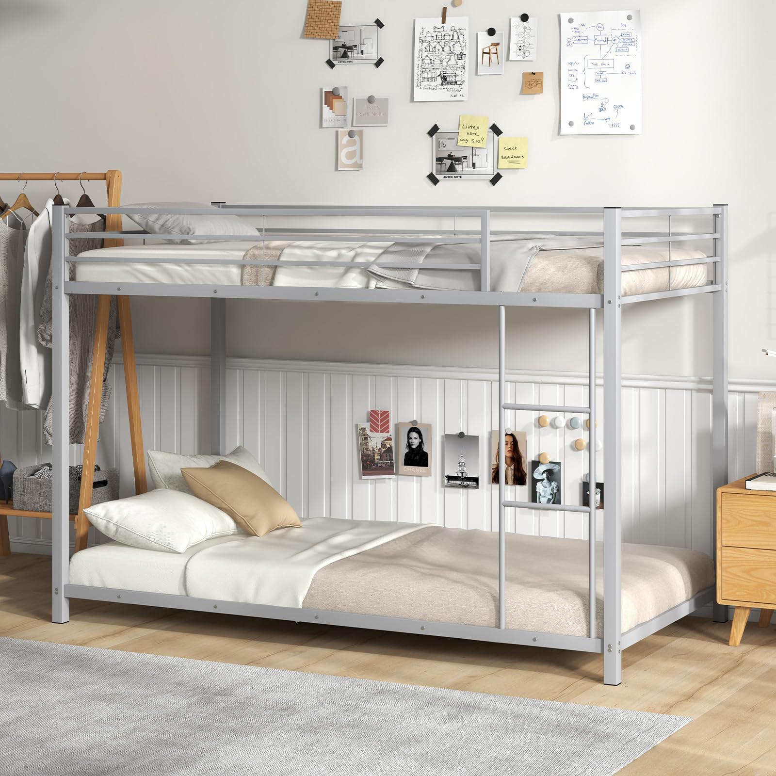 Metal Low Bunk Bed Twin Over Twin