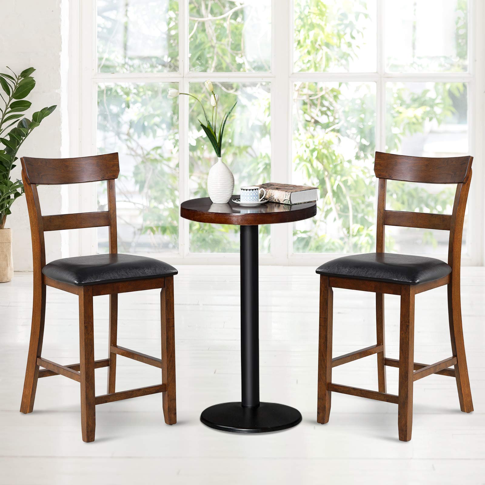 Bar Stools Set of 2/4, 25.5-Inch Counter Height Chair with Backrest, Foam-Padded Cushion, Rubber Wood Legs