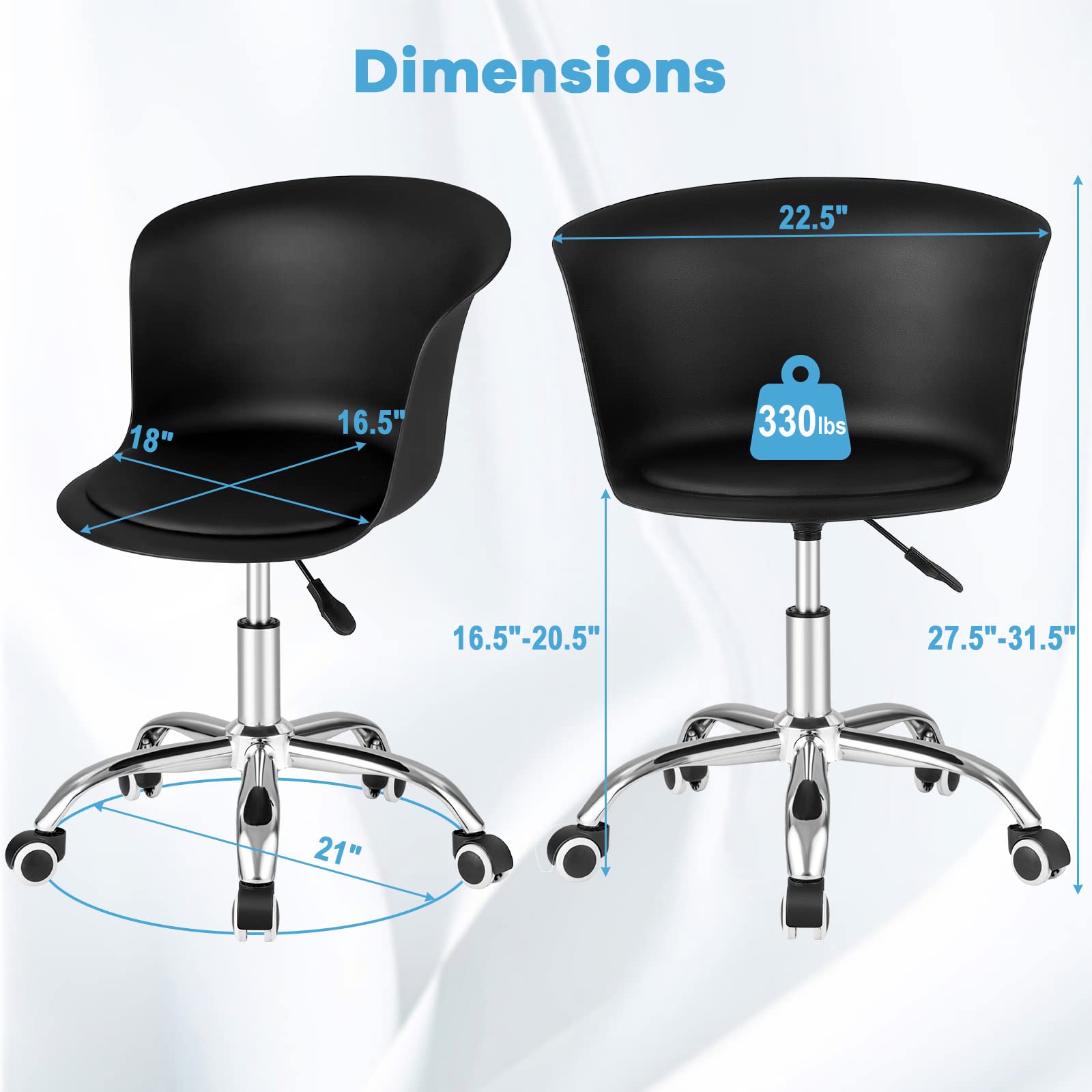 Home Office Desk Chair Set of 2/4, Armless Plastic Swivel Rolling Task Chair w/Soft PU Leather Cushion & Universal Casters