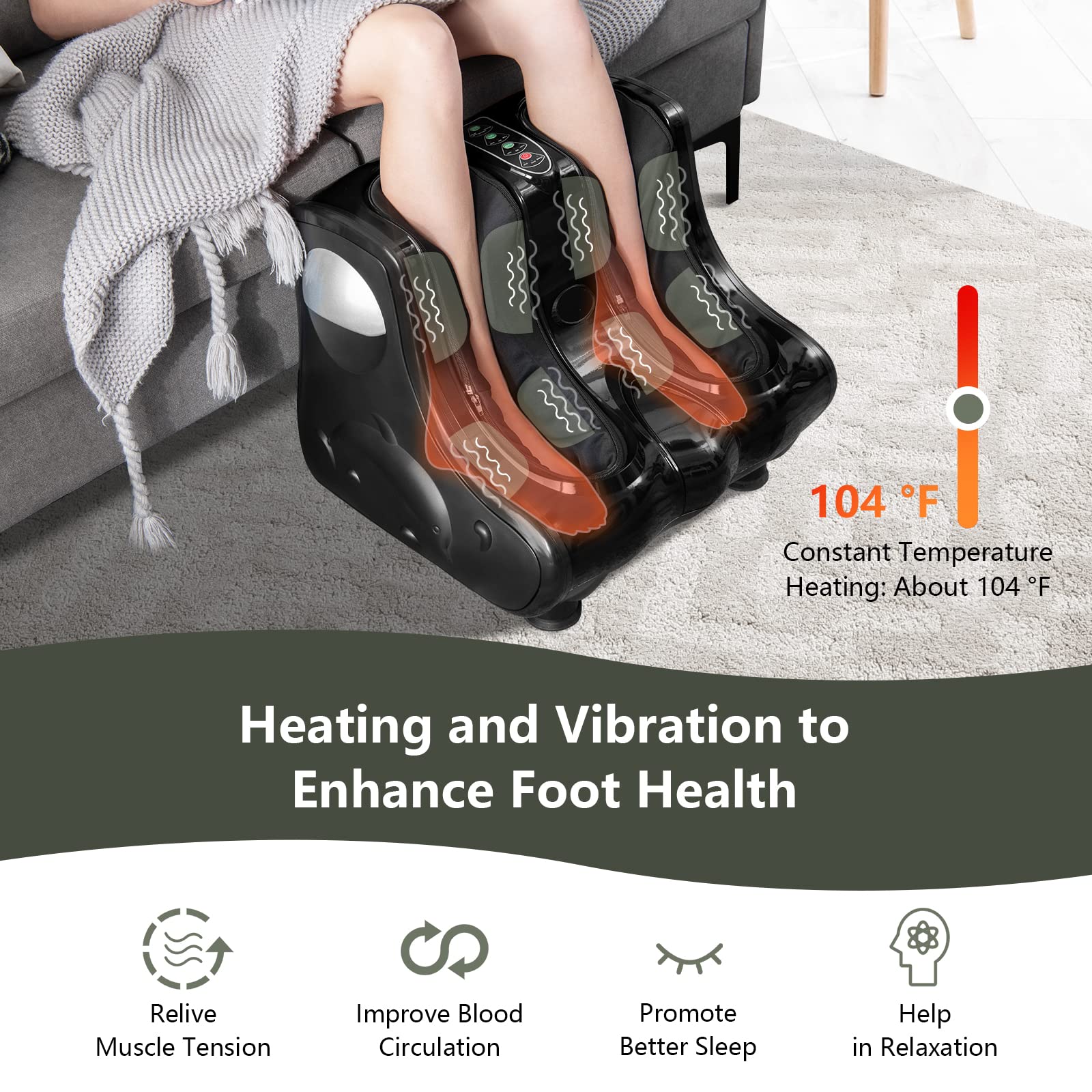 Foot and Calf Massager with Heat，Shiatsu Foot Massager Machine with Vibration, Deep Kneading, 3-Level Intensity Modes