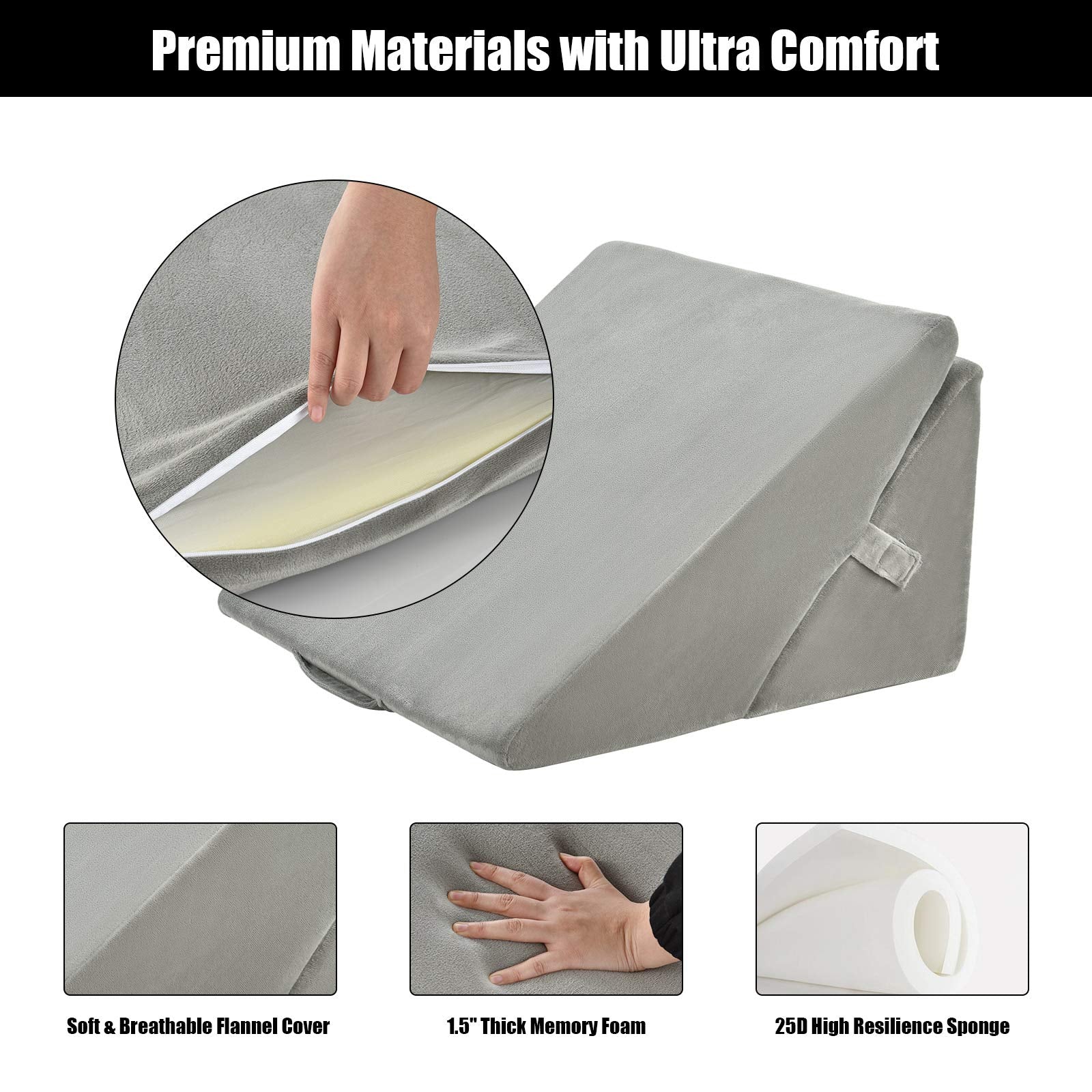 Bed Wedge Pillow, Adjustable Memory Foam Bed Support Pillow w/Removable Cover