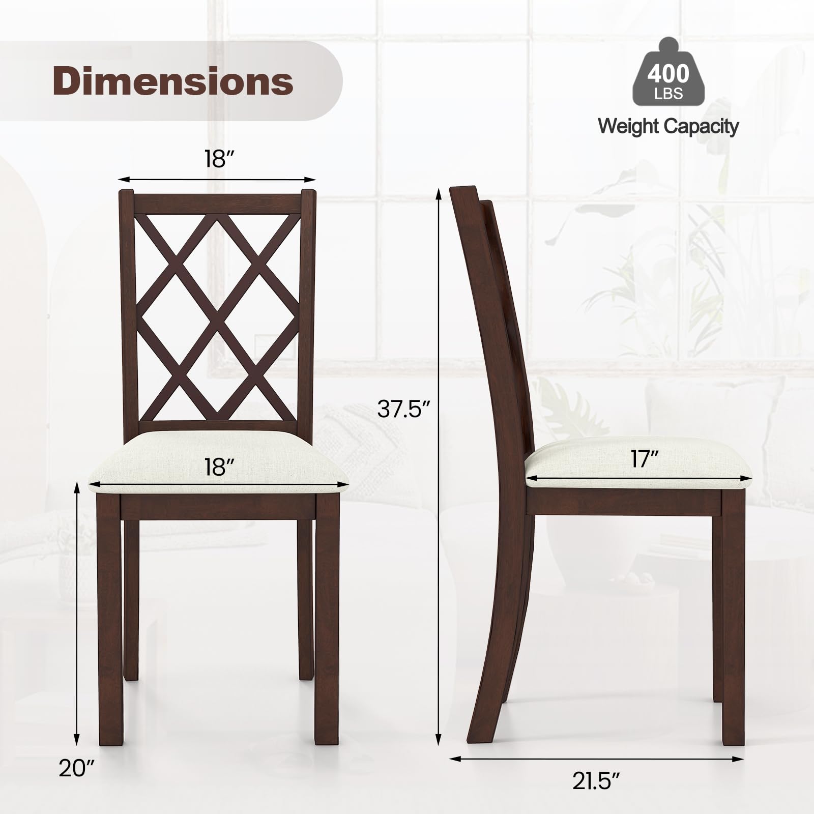 Wood Dining Chairs Set of 2/4, Farmhouse Kitchen Chair with Rubber Wood Legs