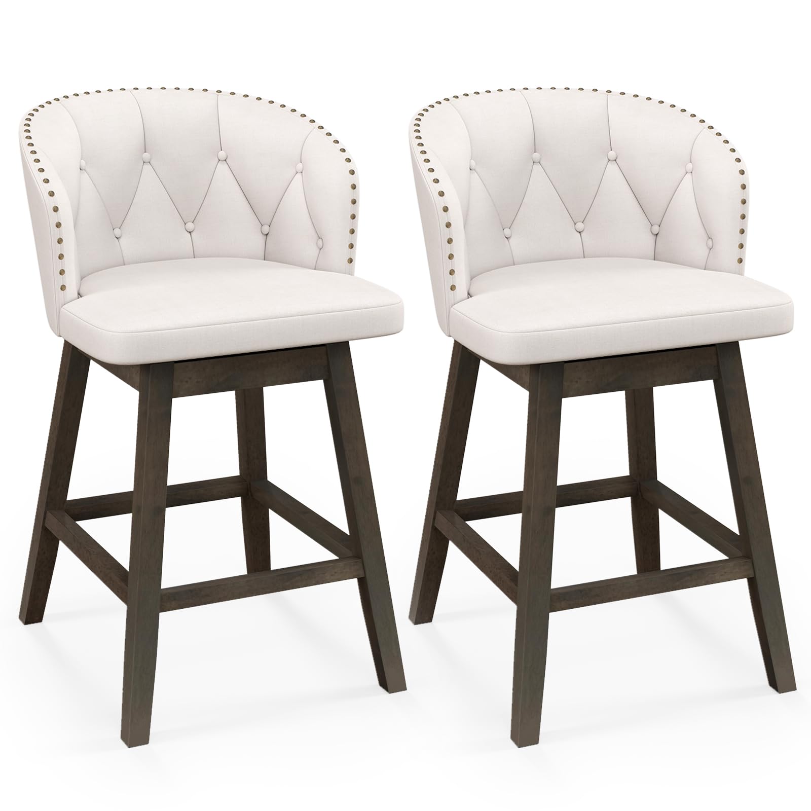 Counter Height Bar Stools Set of 2/4, Fabric Upholstered Island Stools with 360&deg; Swivel Seat & Button-Tufted Back