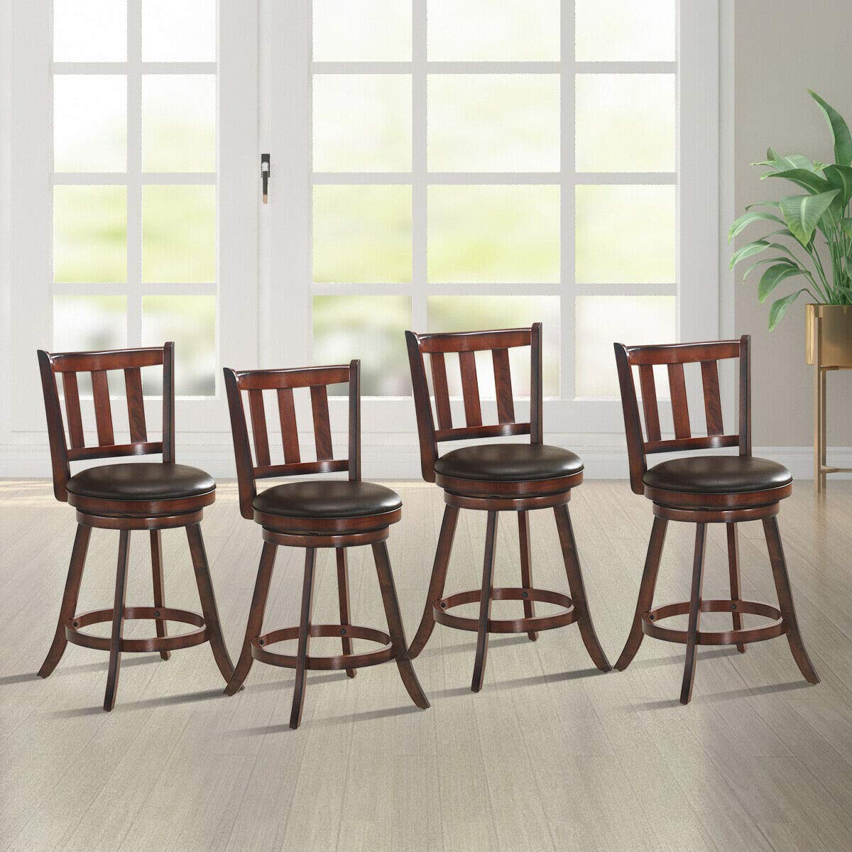 Bar Stools Set of 2/4, Counter Height Dining Chair, Fabric Upholstered 360 Degree Swivel, PVC Cushioned Seat