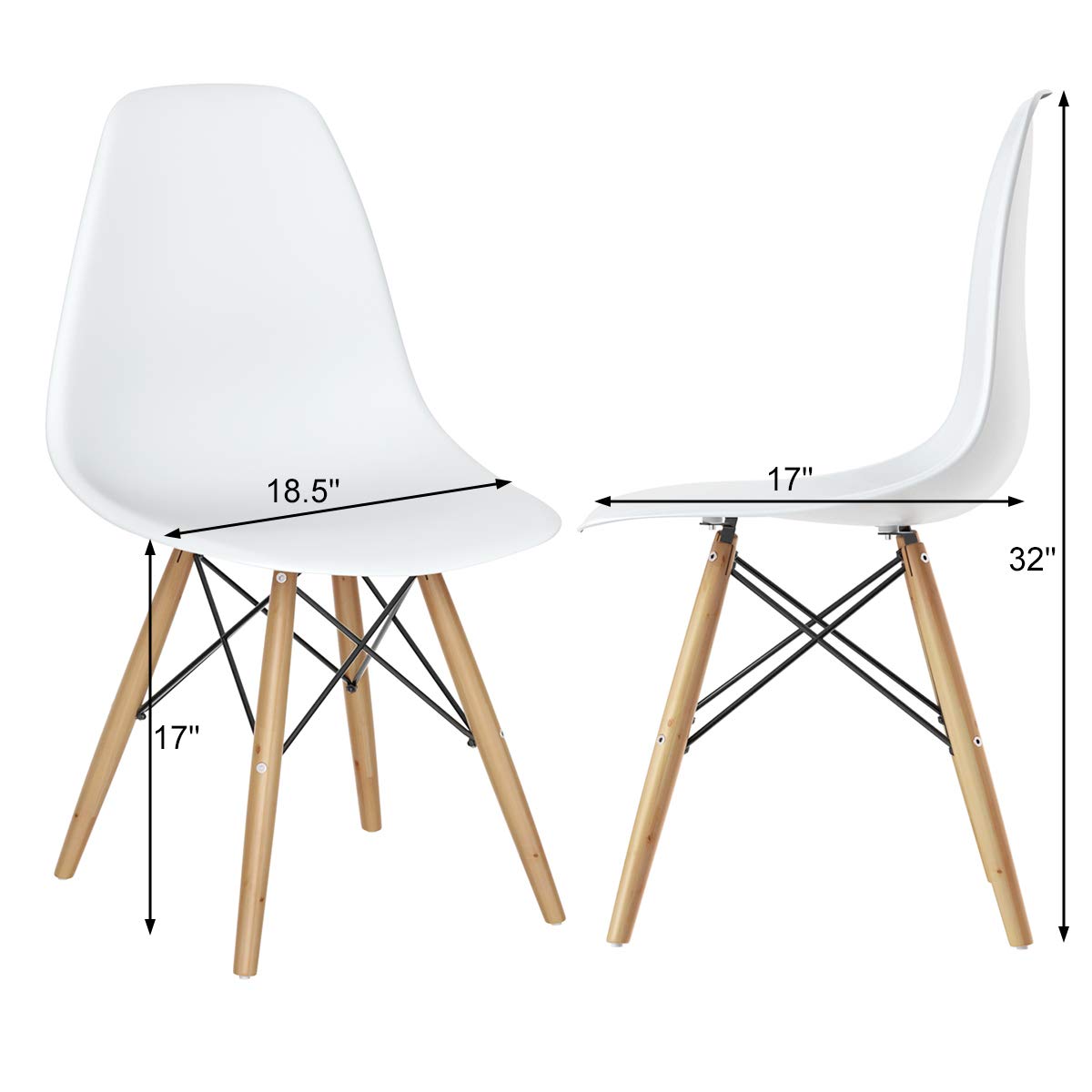 Mid Century Modern Plastic Dining Chairs Set of 2 with Wood Legs