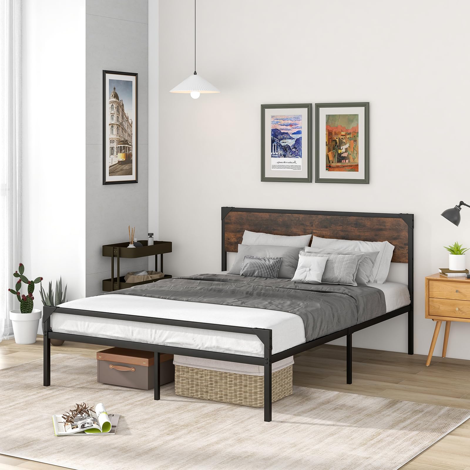 Metal Platform Bed Frame with Headboard