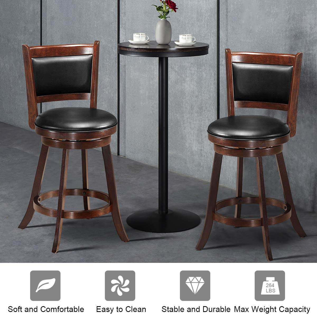Bar Stools Set of 2/4 360 Degree Swivel, Accent Wooden Swivel Seat Counter Height Bar Stool
