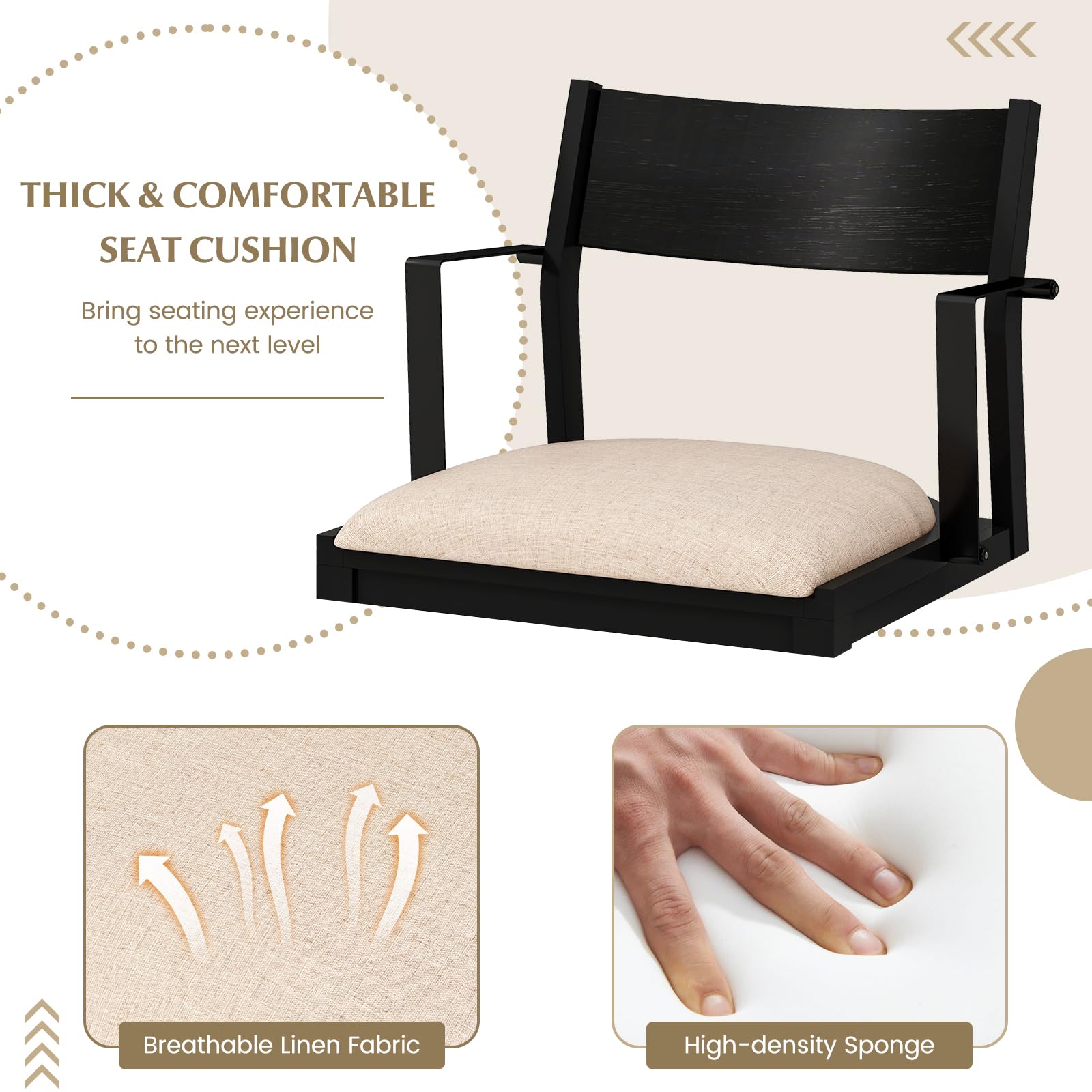 Dining Chairs Set of 2/4 with Padded Seat, Metal Armrest, Solid Rubber Wood Legs